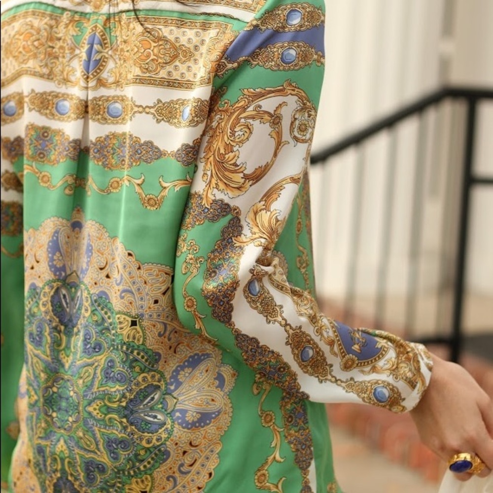 Zara Basic Silk Print Blouse